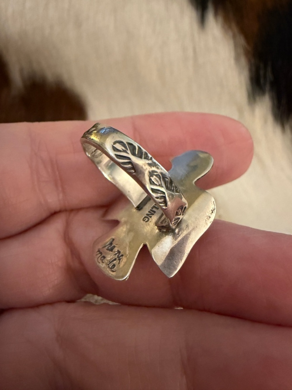 ❤️ Kingman Turquoise Hand Stamped 925 Thunderbird Decorative Band Ring SZ 5.75 - Picture 9 of 15